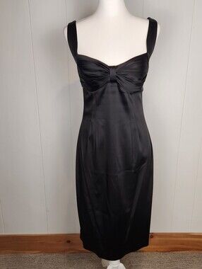 Calvin Klein Satin Sheath Dress 6 Black Sweetheart Cocktail LBD Stretch Slinky